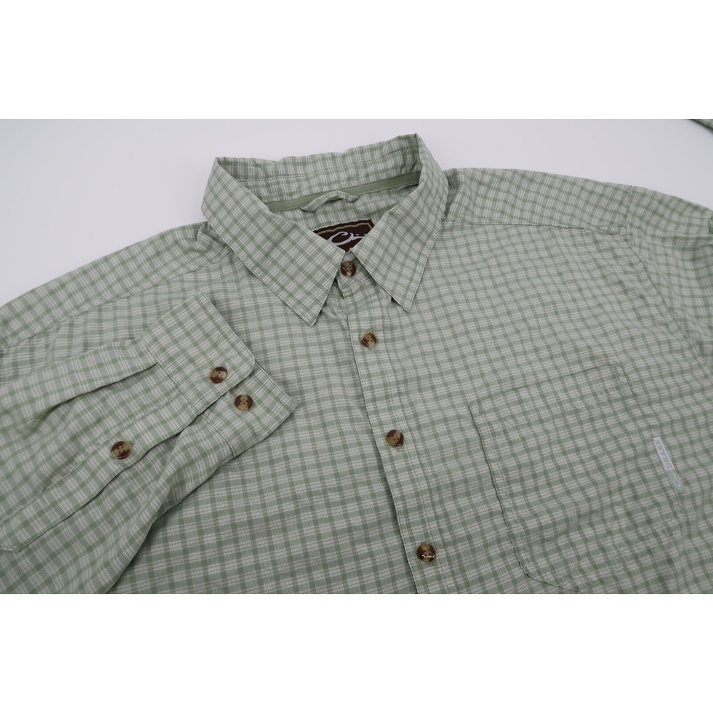 Drake Waterfowl‎ Men's XL Featherlite Green Plaid Nylon Long Sleeve Shirt